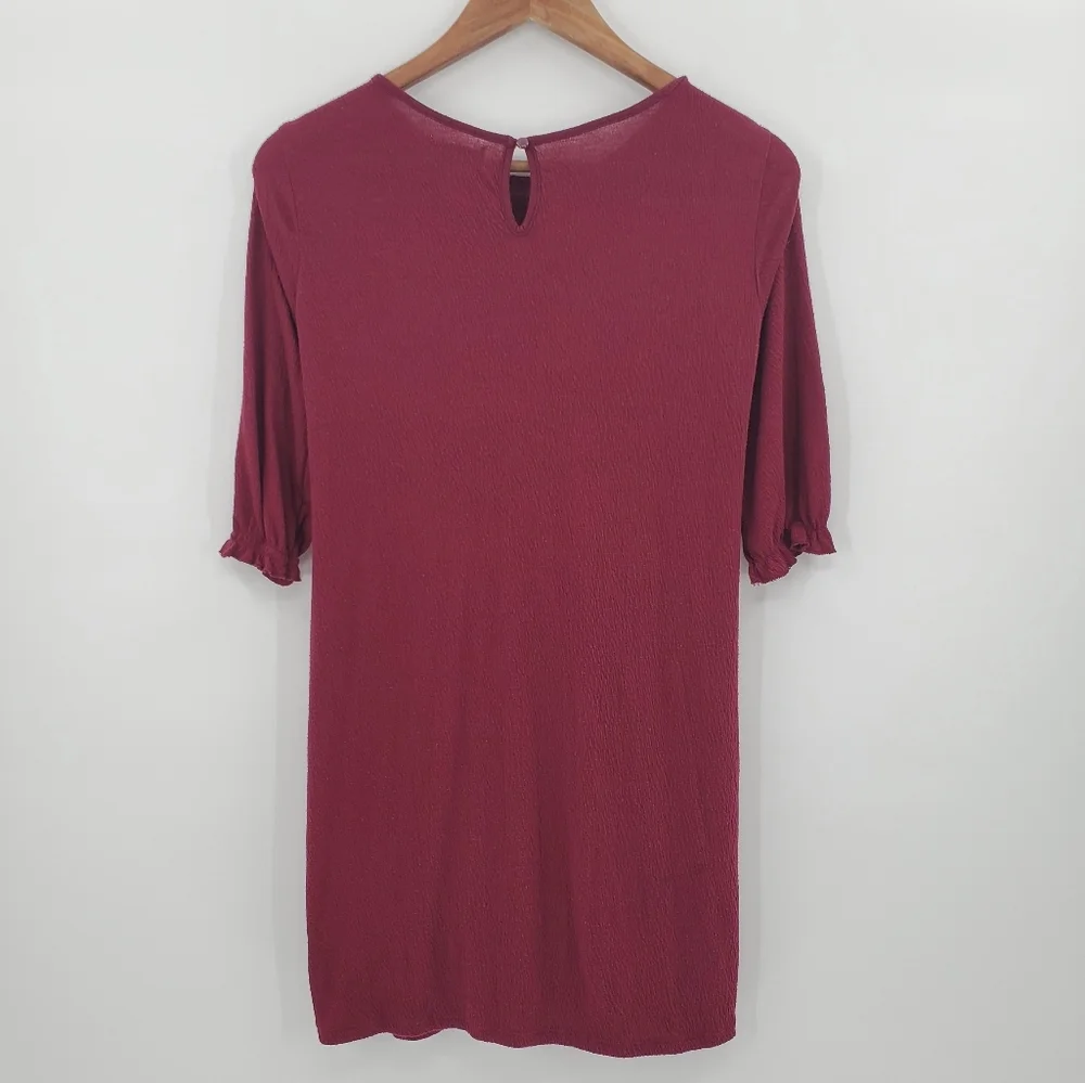 Old Navy Girls Tunic Dress Size Large‎ Maroon 3/4 Sleeve Embroidered Pleated